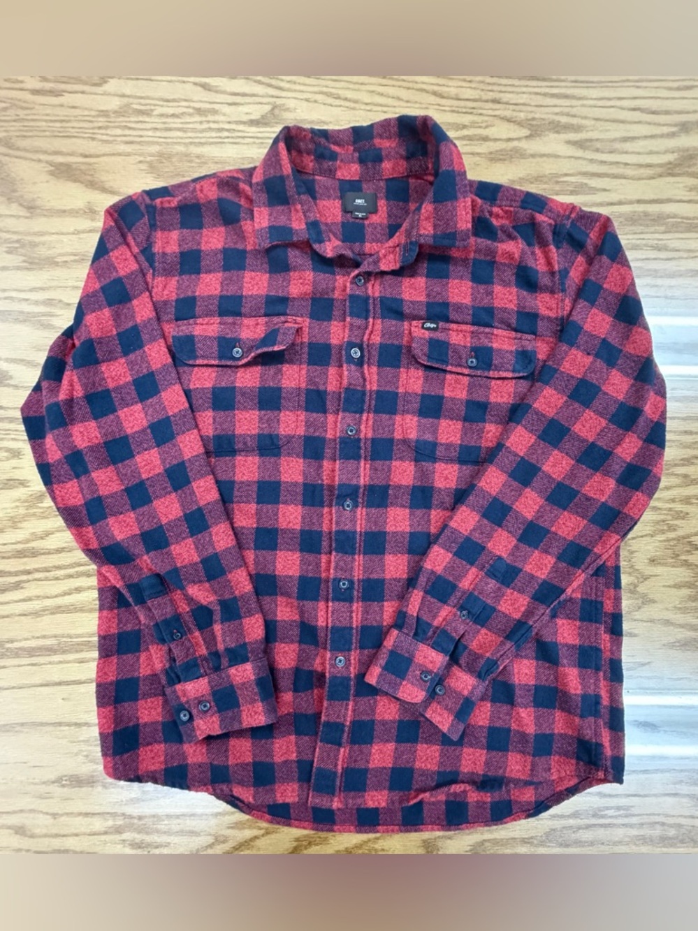 Vintage OBEY Flannel Shirt Red Black Buffalo Plaid Lumberjack Men’s XL - 24 x 27